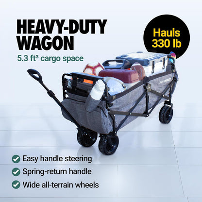 💥 Clearance Sale 💥 Folding Lawn Wagon 🚙✨ 2 Seats, UPF 50+ Canopy & All-Terrain Wheels 🌿