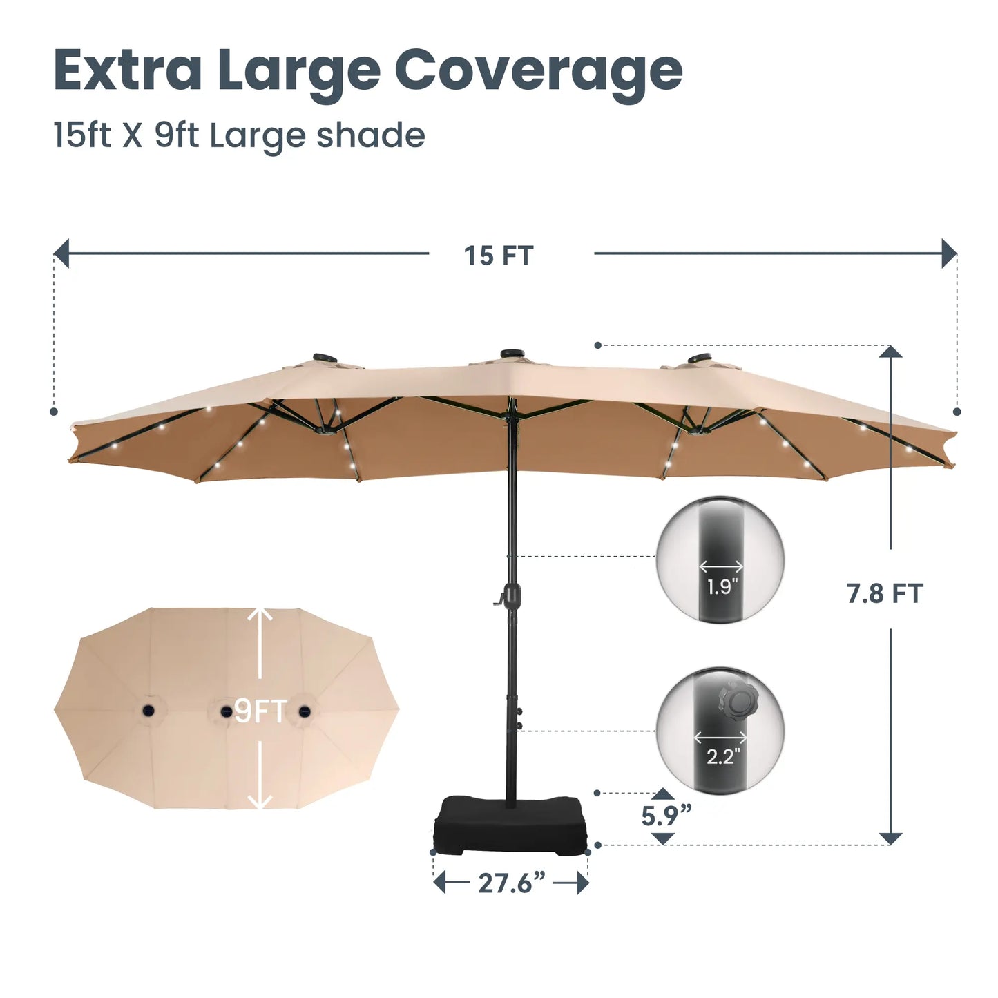 💥Clearance Sale 15FT Double-Sided Patio Umbrella ☀️ w/ Base 🌿 Waterproof & LED Option ✨