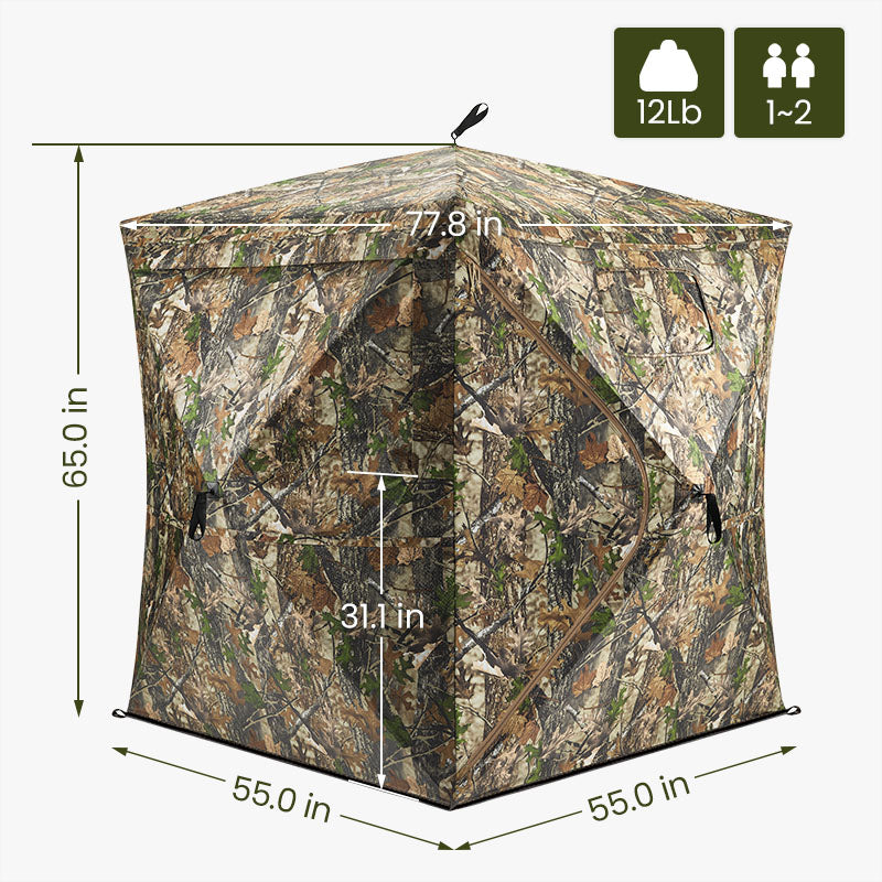 Vis Series 270 Degree See Through Hunting Blind | Portable 2 3 4 Person Ground Blind | Camo Pop Up Ddeer Blind for Deer & Hunters