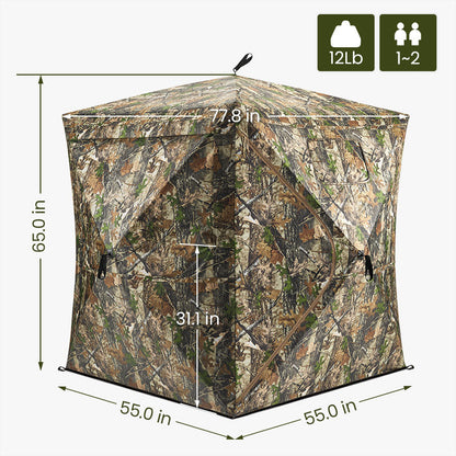 Vis Series 270 Degree See Through Hunting Blind | Portable 2 3 4 Person Ground Blind | Camo Pop Up Ddeer Blind for Deer & Hunters