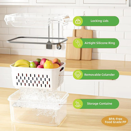 🔥8Pcs Kitchen Organizer   Double Drainer Fruit & Veg Storage 🥕