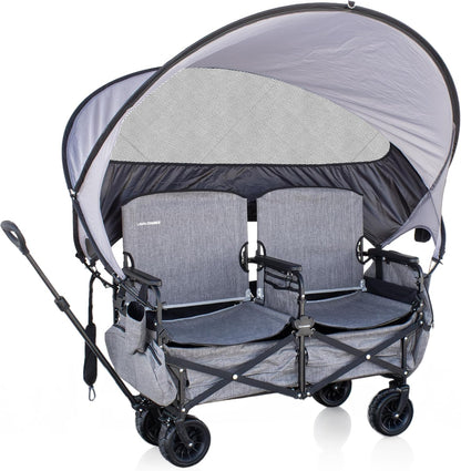 💥 Clearance Sale 💥 Folding Lawn Wagon 🚙✨ 2 Seats, UPF 50+ Canopy & All-Terrain Wheels 🌿