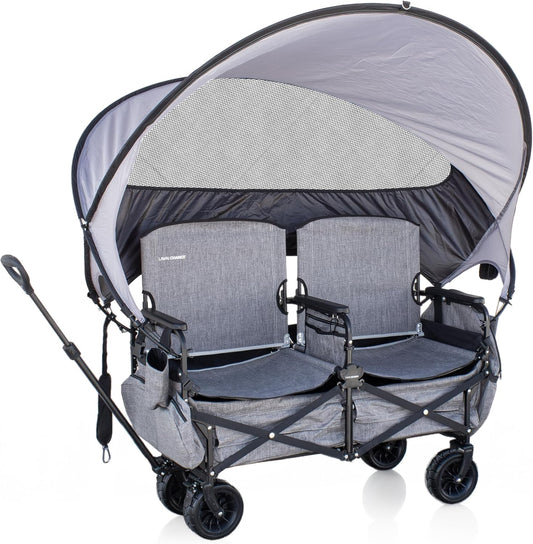 💥 Clearance Sale 💥 Folding Lawn Wagon 🚙✨ 2 Seats, UPF 50+ Canopy & All-Terrain Wheels 🌿