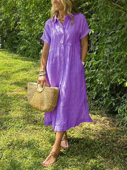 🤩🤩 Striped Lapel Button Down Shirt Dress | With Functional Pockets