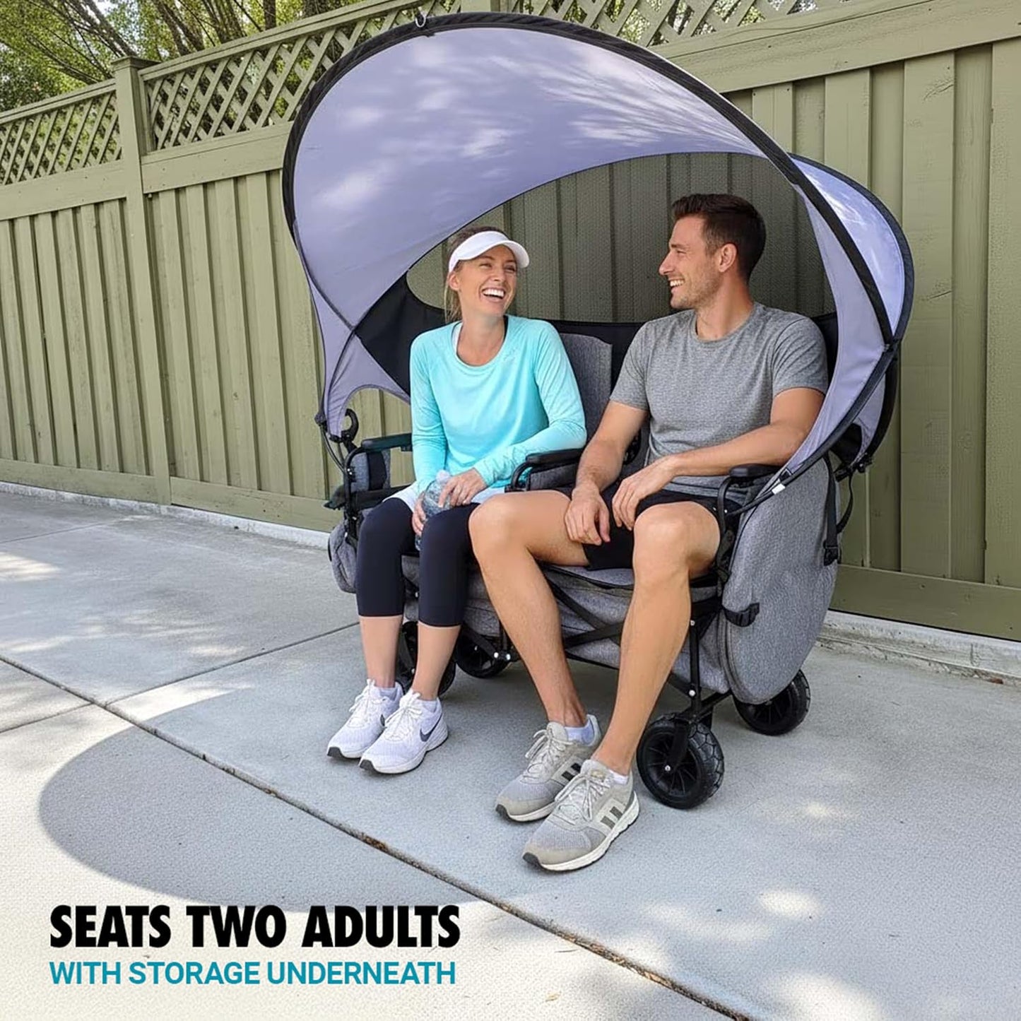 💥 Clearance Sale 💥 Folding Lawn Wagon 🚙✨ 2 Seats, UPF 50+ Canopy & All-Terrain Wheels 🌿