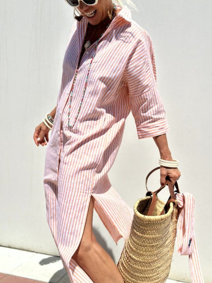 🤩🤩Classic Striped Lace-Up Shirt Dress