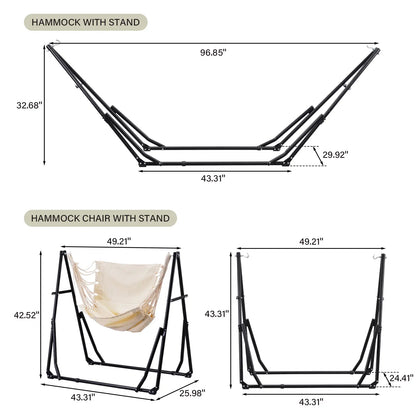 💥Clearance Sale Double Fabric Hammock Chair 🪑 w/ Stand 🌿 Easy Setup & Portable Design 💪