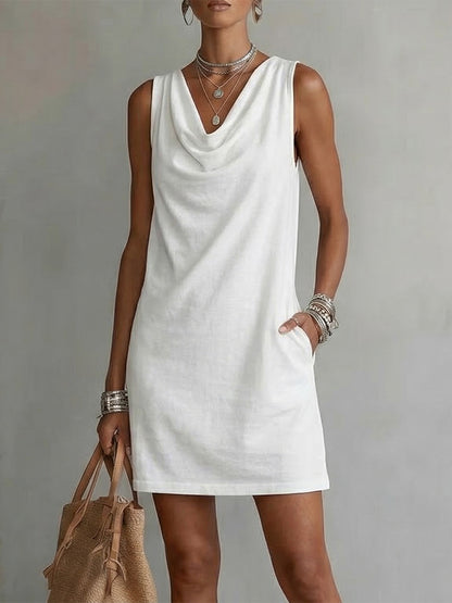 💝💝Draped-neck Sleeveless Cotton Dress