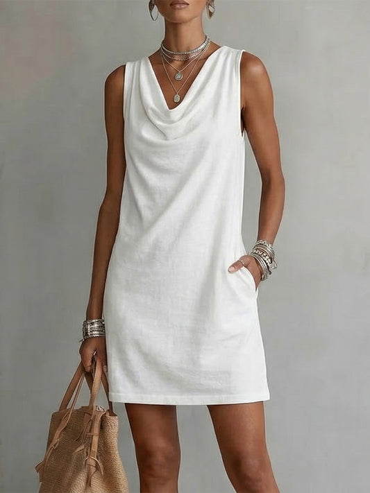 💝💝Draped-neck Sleeveless Cotton Dress