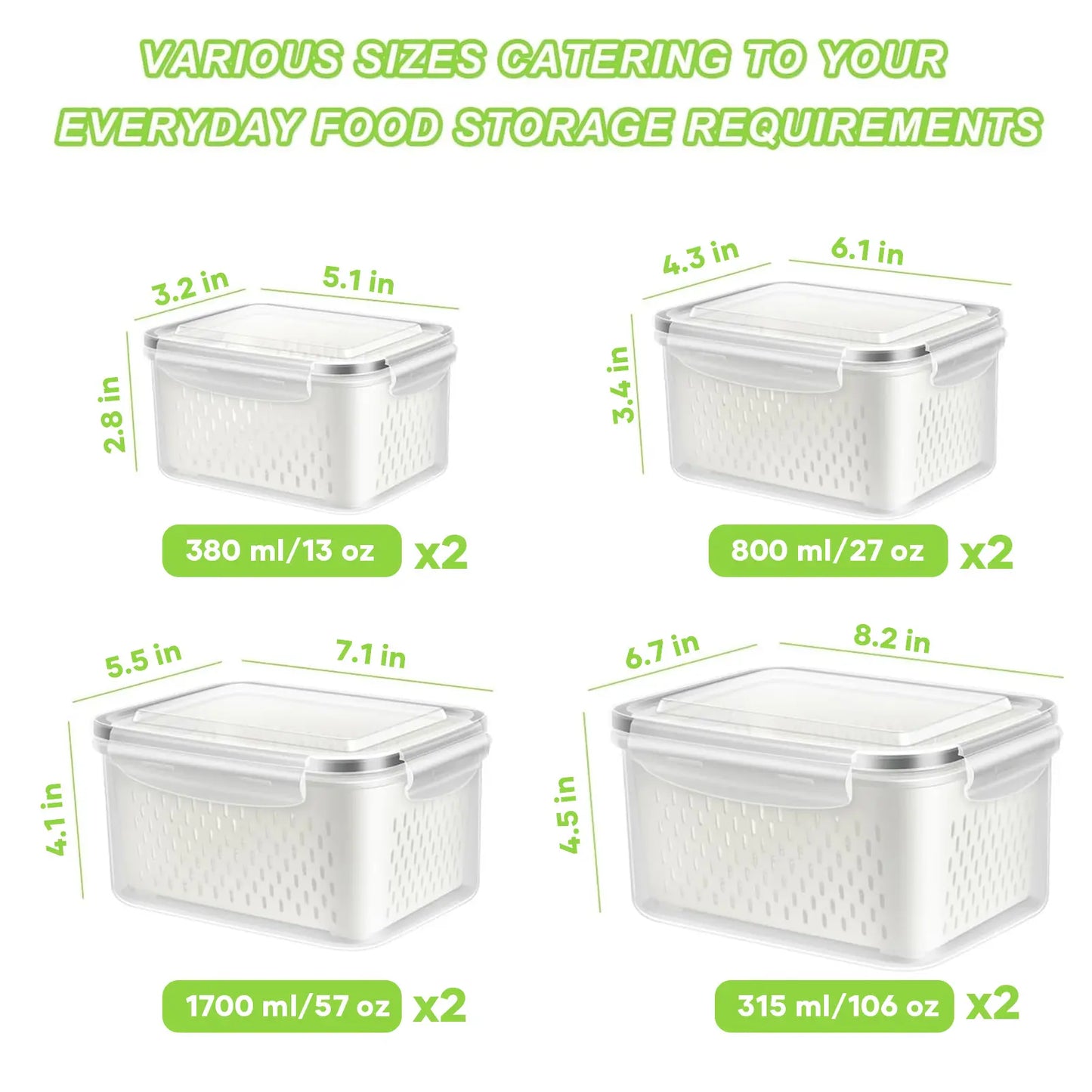🔥8Pcs Kitchen Organizer   Double Drainer Fruit & Veg Storage 🥕