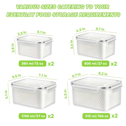 🔥8Pcs Kitchen Organizer   Double Drainer Fruit & Veg Storage 🥕