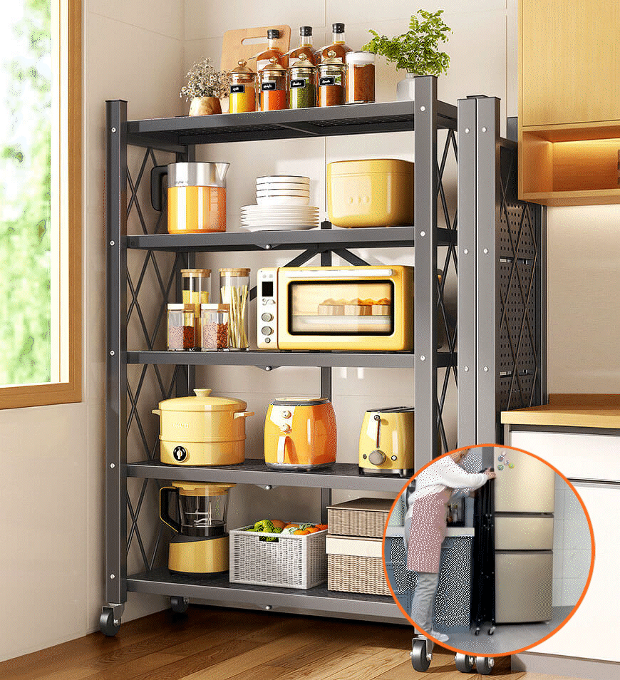 🔥Heavy Duty Foldable Metal Organizer Shelves with Wheels Great for Garage Kitchen