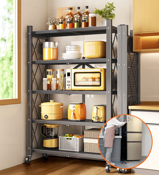🔥Heavy Duty Foldable Metal Organizer Shelves with Wheels Great for Garage Kitchen