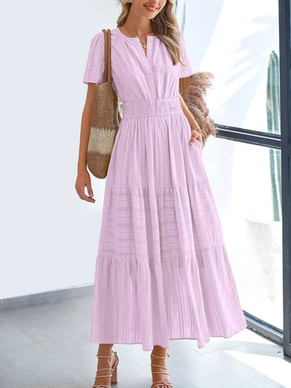 🤩🤩Women's Lightweight Short Sleeve V Neck Elastic Waist Dresses