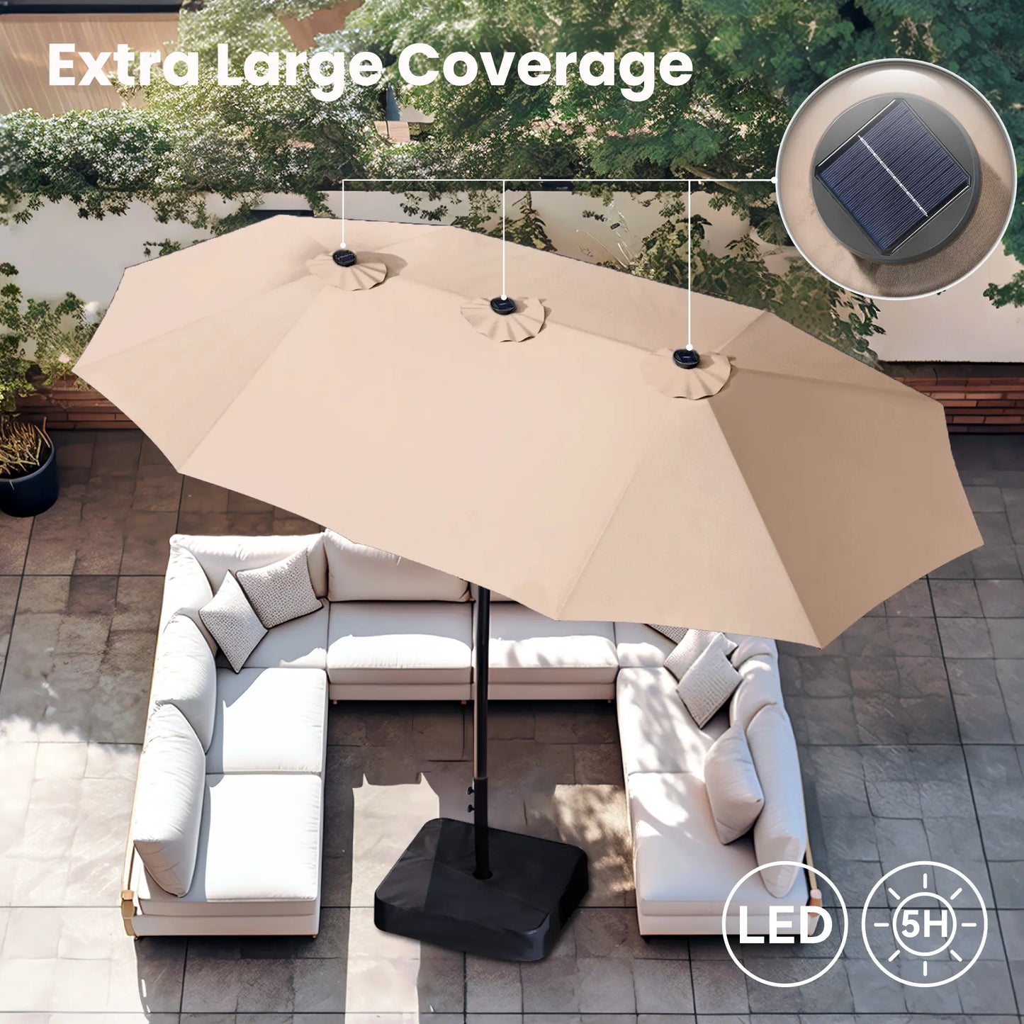 💥Clearance Sale 15FT Double-Sided Patio Umbrella ☀️ w/ Base 🌿 Waterproof & LED Option ✨