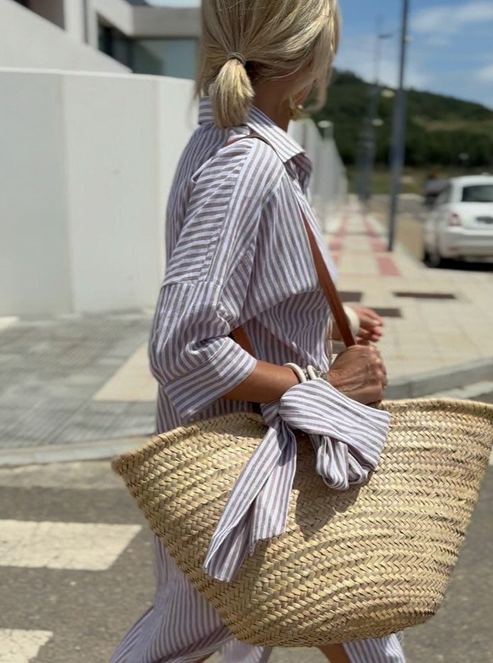 🤩🤩Classic Striped Lace-Up Shirt Dress