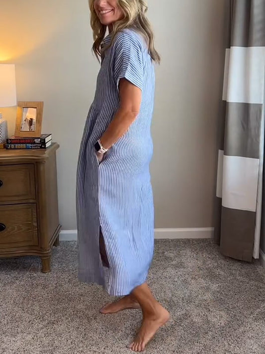 🤩🤩 Striped Lapel Button Down Shirt Dress | With Functional Pockets