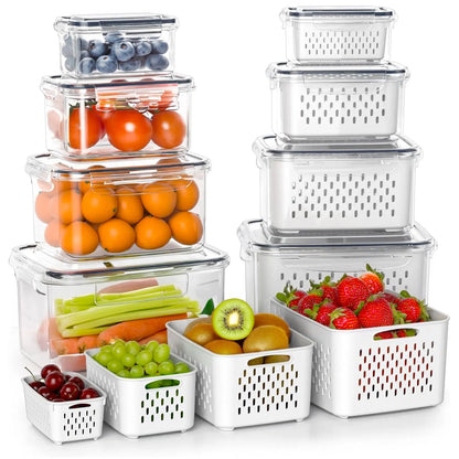 🔥8Pcs Kitchen Organizer   Double Drainer Fruit & Veg Storage 🥕
