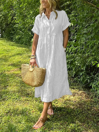 🤩🤩 Striped Lapel Button Down Shirt Dress | With Functional Pockets