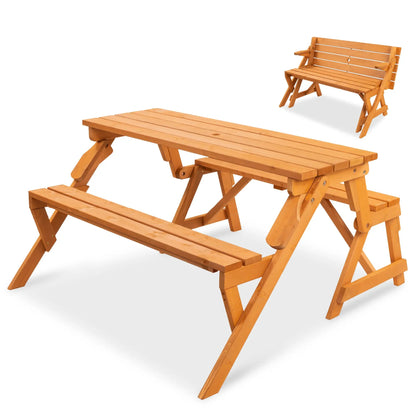 💥Clearance Sale 🌿 2-in-1 Wooden Picnic Table 🪑 Bench Convertible Design ⛱️ w/ Umbrella Hole