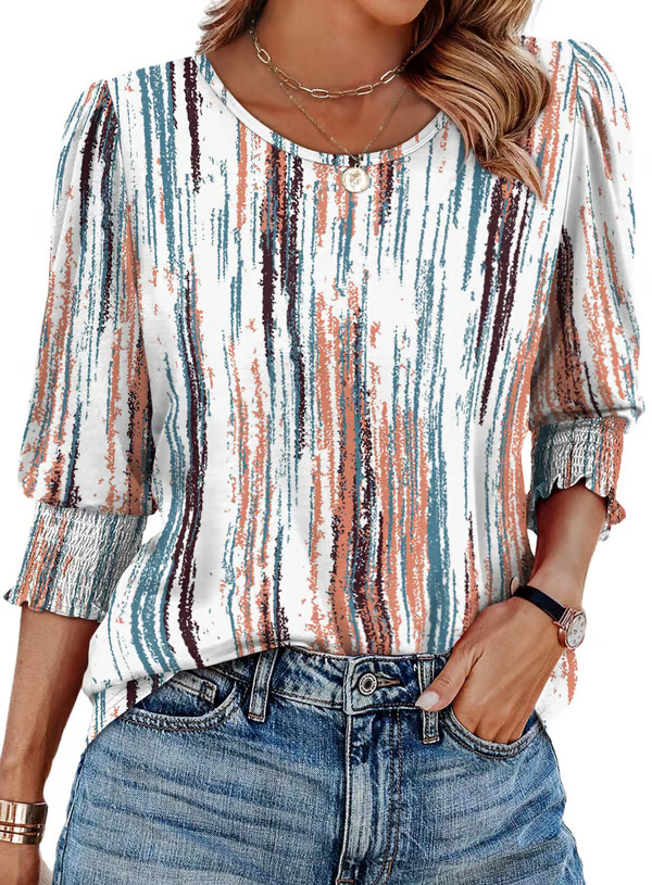 📦📦LAST DAY SAVE 49% ⏰ Women Dressy Casual 3/4 Length Sleeve Blouses with Smocked Cuffs