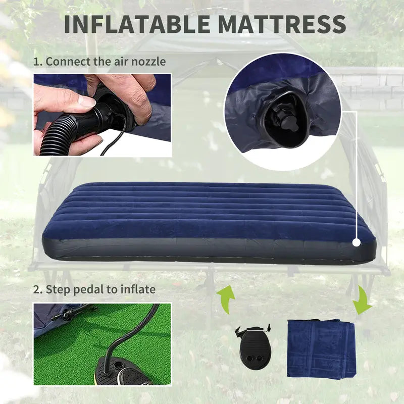 💥Clearance Sale 🏕️ 4-in-1 Camping Cot Tent 🛏️ Foldable Bed w/ Air Mattress 🌿 Outdoor Travel Set