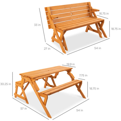 💥Clearance Sale 🌿 2-in-1 Wooden Picnic Table 🪑 Bench Convertible Design ⛱️ w/ Umbrella Hole
