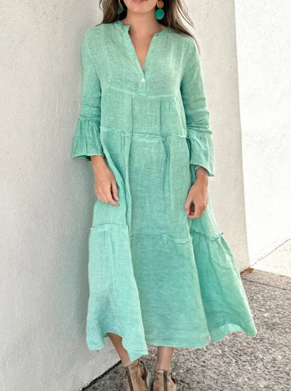 Loose-fit Casual Linen And Cotton Dress