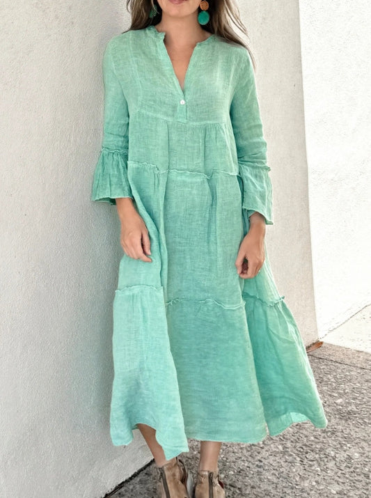 Loose-fit Casual Linen And Cotton Dress