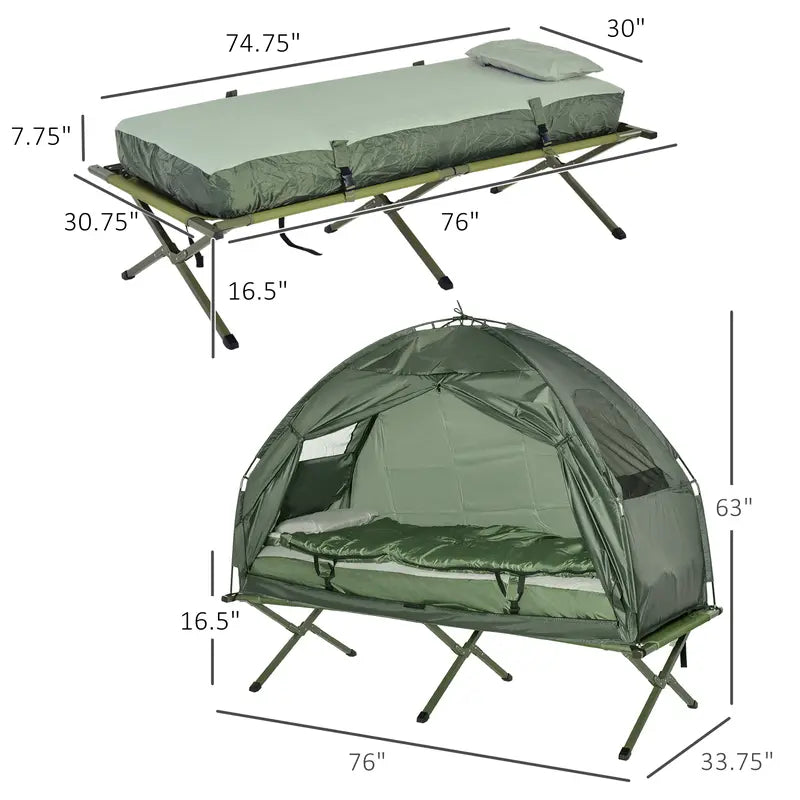 💥Clearance Sale 🏕️ 4-in-1 Camping Cot Tent 🛏️ Foldable Bed w/ Air Mattress 🌿 Outdoor Travel Set