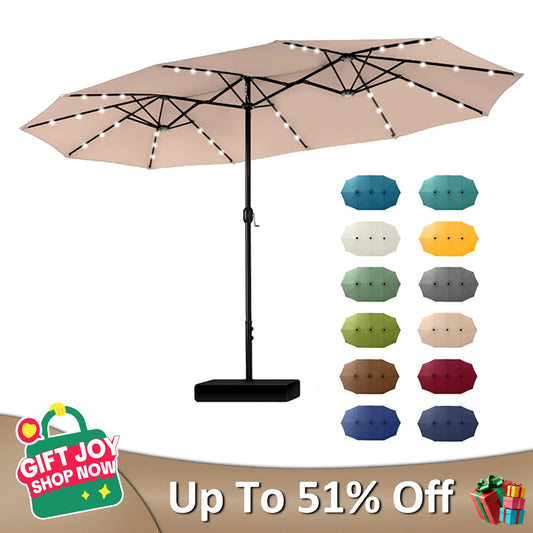 💥Clearance Sale 15FT Double-Sided Patio Umbrella ☀️ w/ Base 🌿 Waterproof & LED Option ✨