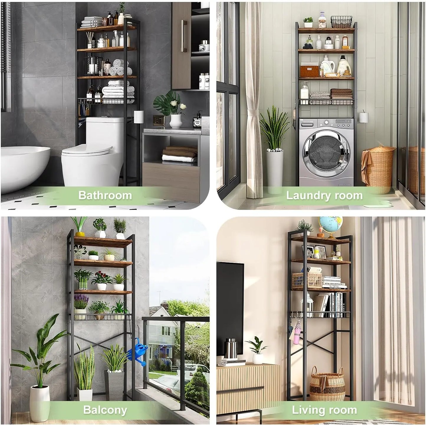 ✨4‑Tier Toilet Side Storage Organizer 🧻Multi‑Hook Design  LIMITED DEAL