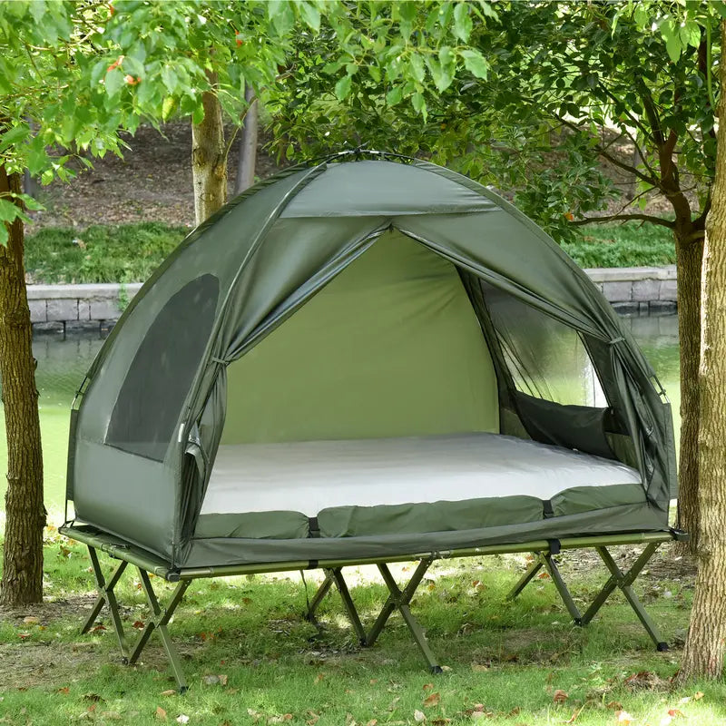 💥Clearance Sale 🏕️ 4-in-1 Camping Cot Tent 🛏️ Foldable Bed w/ Air Mattress 🌿 Outdoor Travel Set