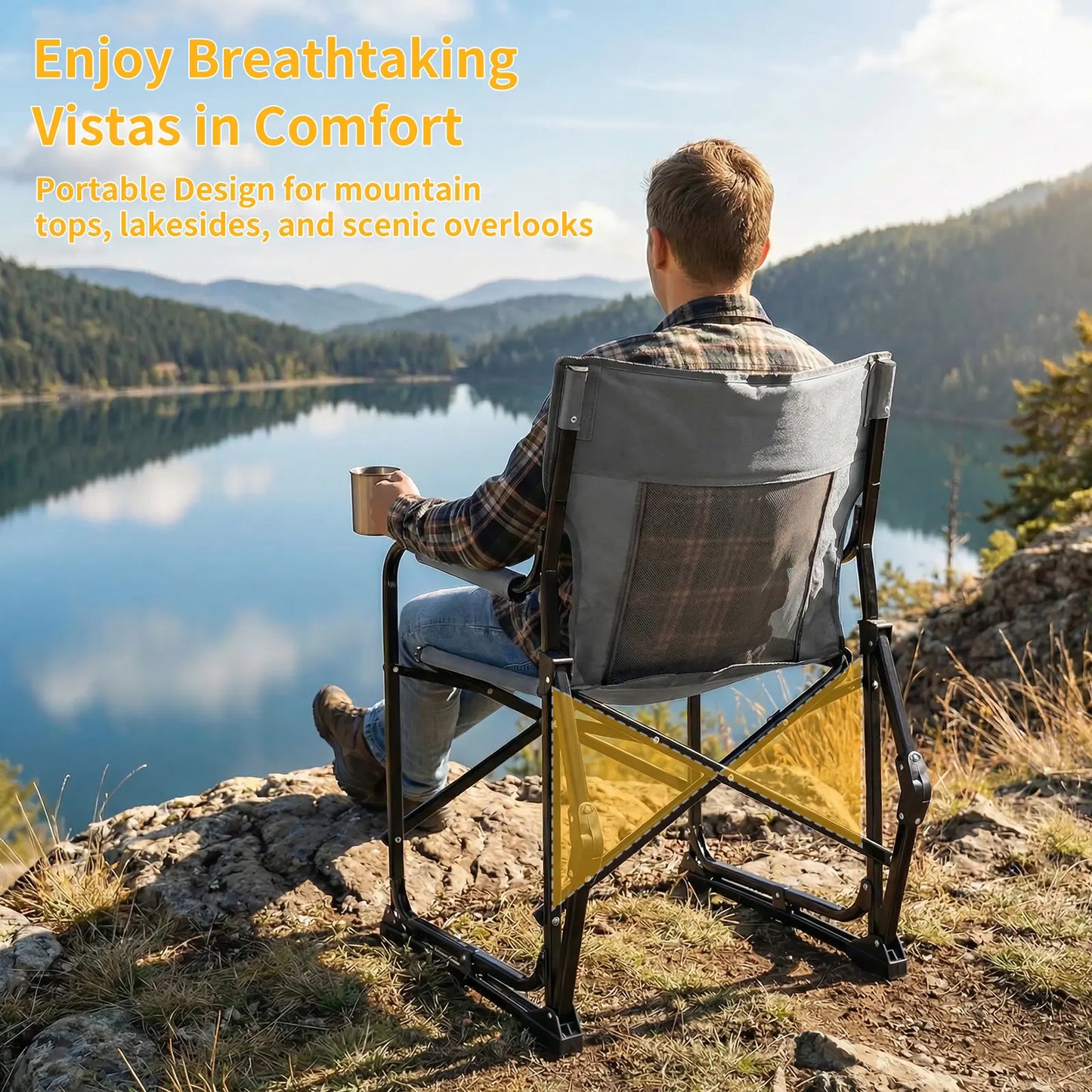 💥Clearance Sale Folding Camping Rocker Chair 🪑 Extra Wide Comfort 🌿 Padded High Back 💪