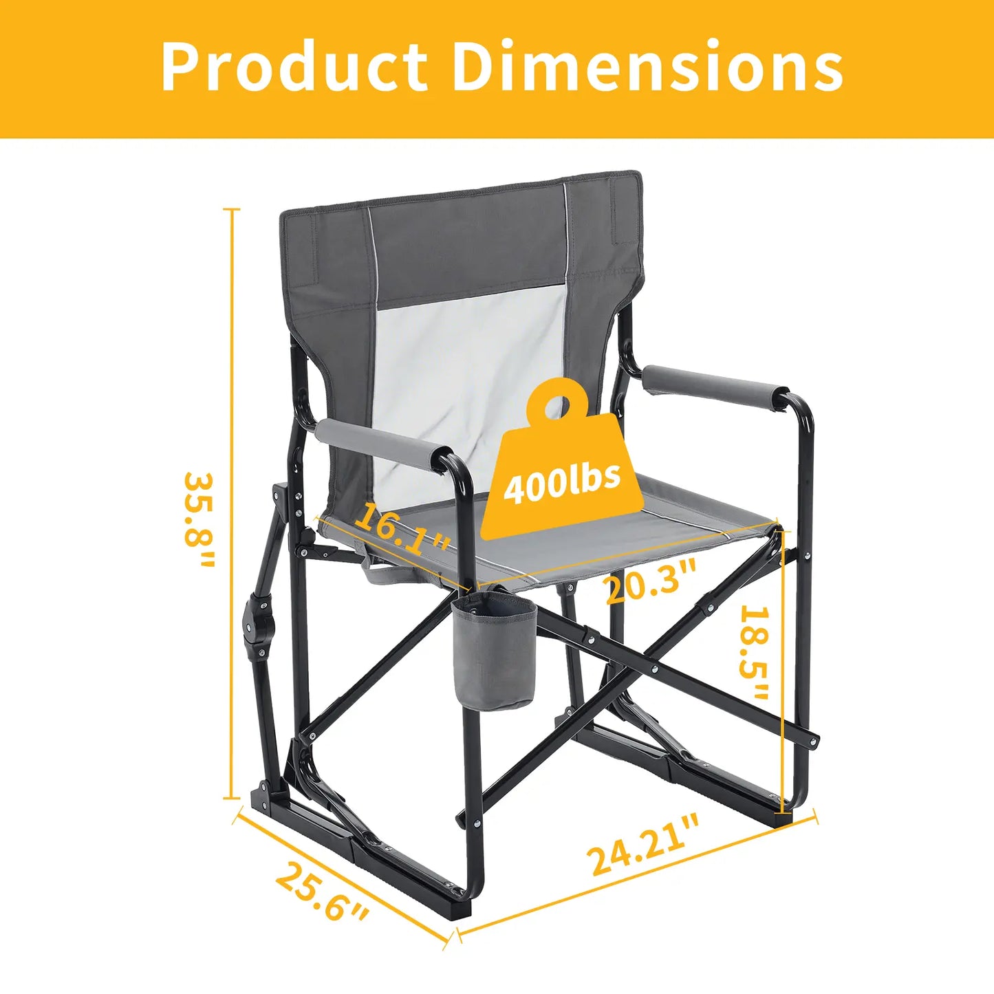 💥Clearance Sale Folding Camping Rocker Chair 🪑 Extra Wide Comfort 🌿 Padded High Back 💪