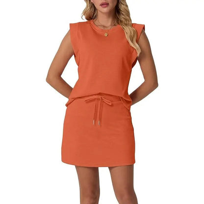 🤩🤩Women's Summer 2 Piece Skort Set Cap Sleeve Round Neck Top