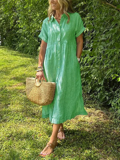 🤩🤩 Striped Lapel Button Down Shirt Dress | With Functional Pockets