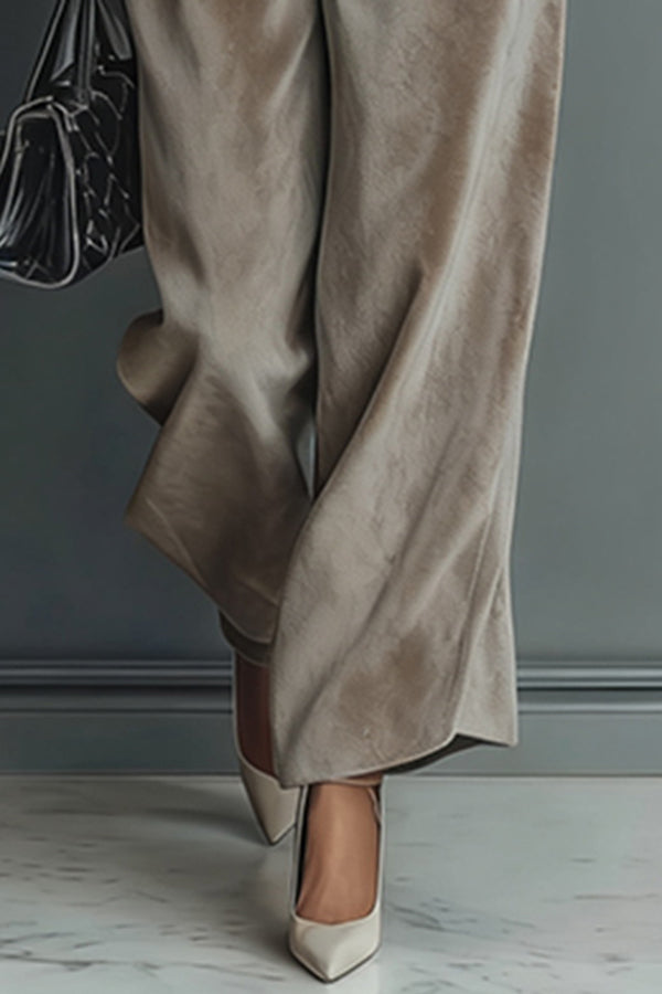 🤩🤩Stylish Velvet Turtleneck Long-sleeved Top and Casual Pocket Wide-leg Pants Set