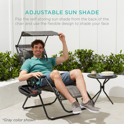 💥Clearance Sale Folding Zero Gravity Chair 🪑 w/ Canopy & Tray ☀️ Outdoor Lounge