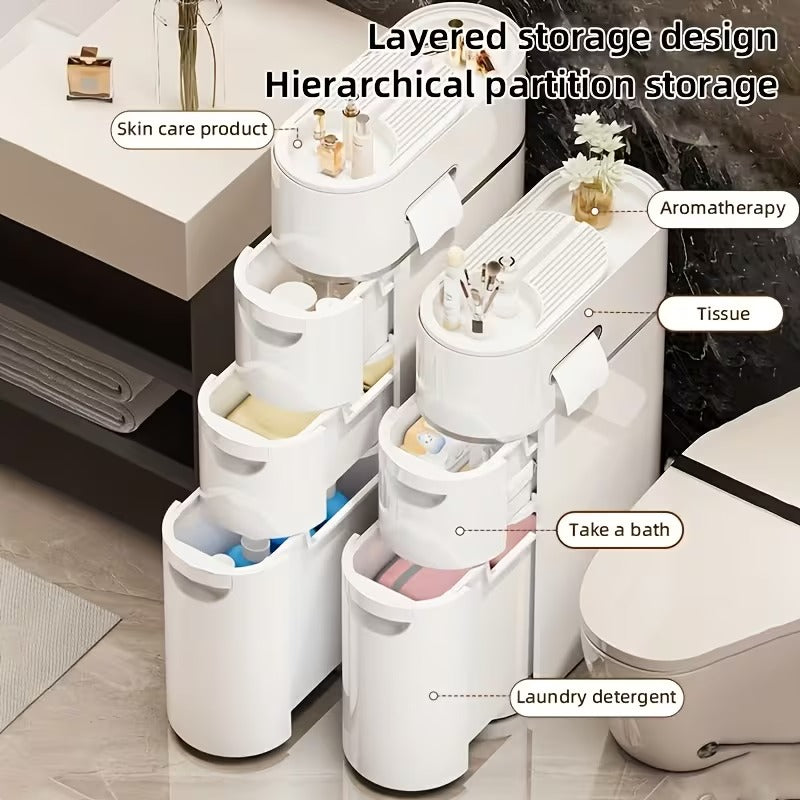 𝑪𝑳𝑬𝑨𝑹𝑨𝑵𝑪𝑬 𝑰𝑻𝑬𝑴🎉 𝐓𝐨𝐝𝐚𝐲 4𝟗% 𝐎𝐅𝐅 3/4 Layer White Slit Pull-out Cabinet Can Be Used to Put Paper Towels, Multi-functional Household Bathroom Racks, Shower Supplies Lockers, Used in Bathrooms, Kitchens, Living Rooms and Other Scenes