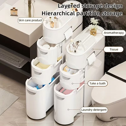 𝑪𝑳𝑬𝑨𝑹𝑨𝑵𝑪𝑬 𝑰𝑻𝑬𝑴🎉 𝐓𝐨𝐝𝐚𝐲 4𝟗% 𝐎𝐅𝐅 3/4 Layer White Slit Pull-out Cabinet Can Be Used to Put Paper Towels, Multi-functional Household Bathroom Racks, Shower Supplies Lockers, Used in Bathrooms, Kitchens, Living Rooms and Other Scenes