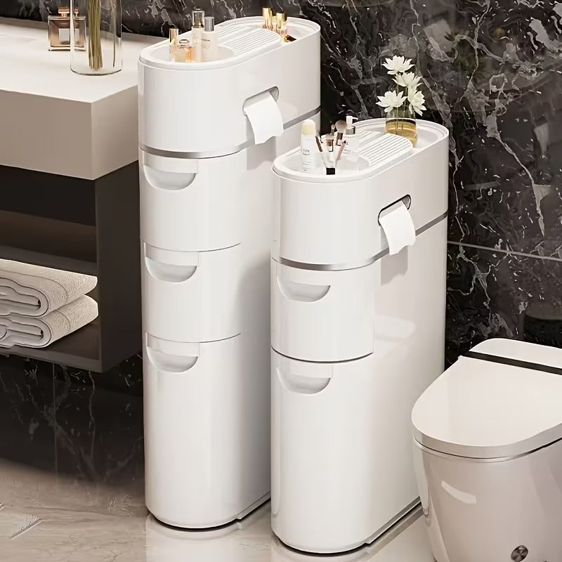 𝑪𝑳𝑬𝑨𝑹𝑨𝑵𝑪𝑬 𝑰𝑻𝑬𝑴🎉 𝐓𝐨𝐝𝐚𝐲 4𝟗% 𝐎𝐅𝐅 3/4 Layer White Slit Pull-out Cabinet Can Be Used to Put Paper Towels, Multi-functional Household Bathroom Racks, Shower Supplies Lockers, Used in Bathrooms, Kitchens, Living Rooms and Other Scenes
