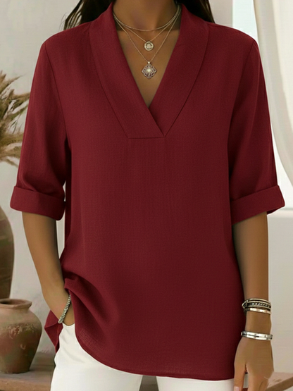 🤩🤩Vintage Elegant Shawl Collar Linen Short-sleeved Shirt