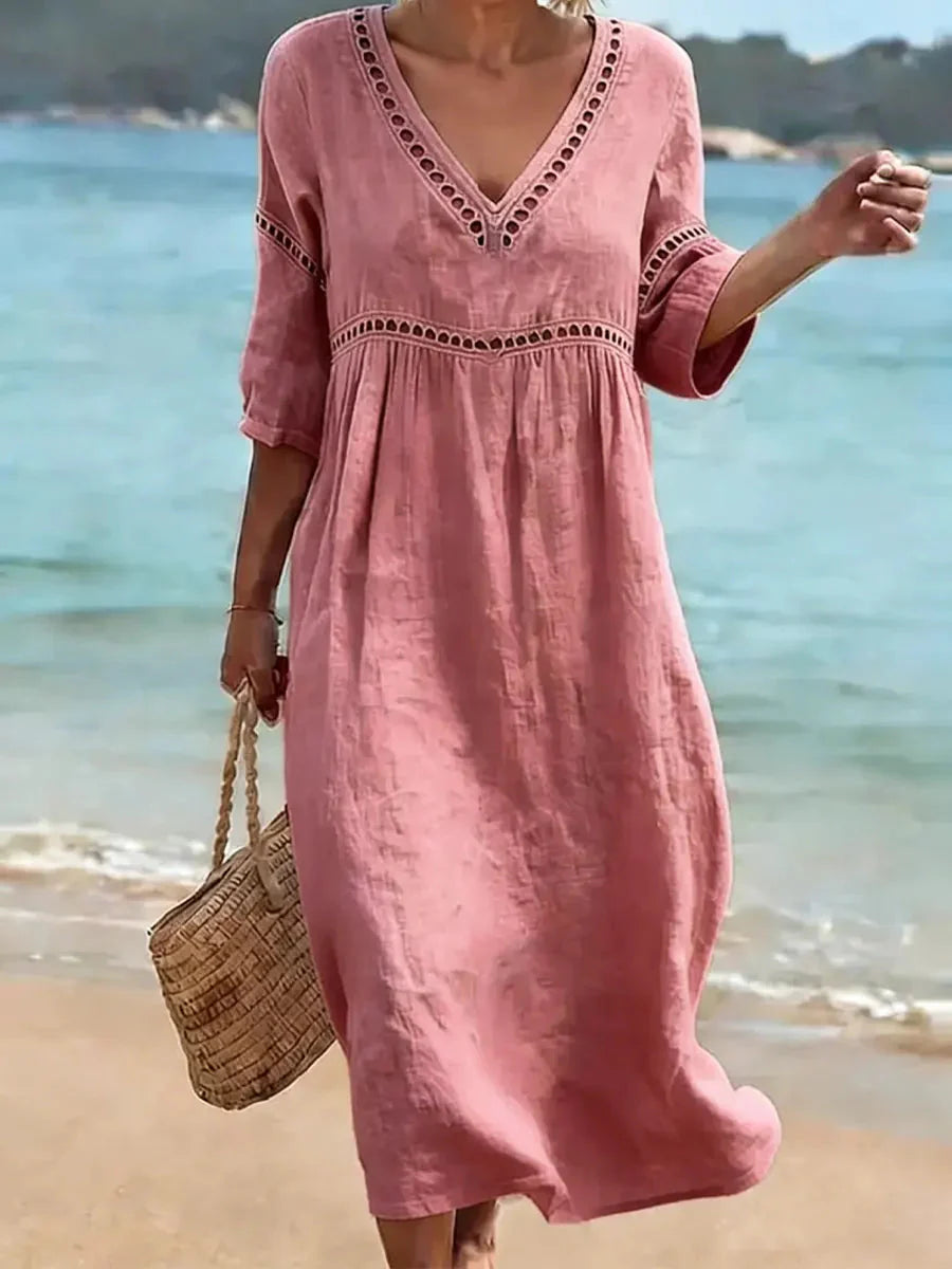 💝💝Women's Solid Color Retro Casual Stylish Vacation Cotton Dress