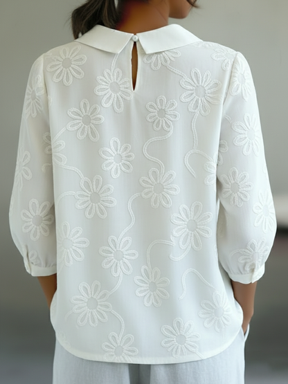 🤩🤩Romantic Floral Embroidered Peter Pan Collar Shirt Blouse