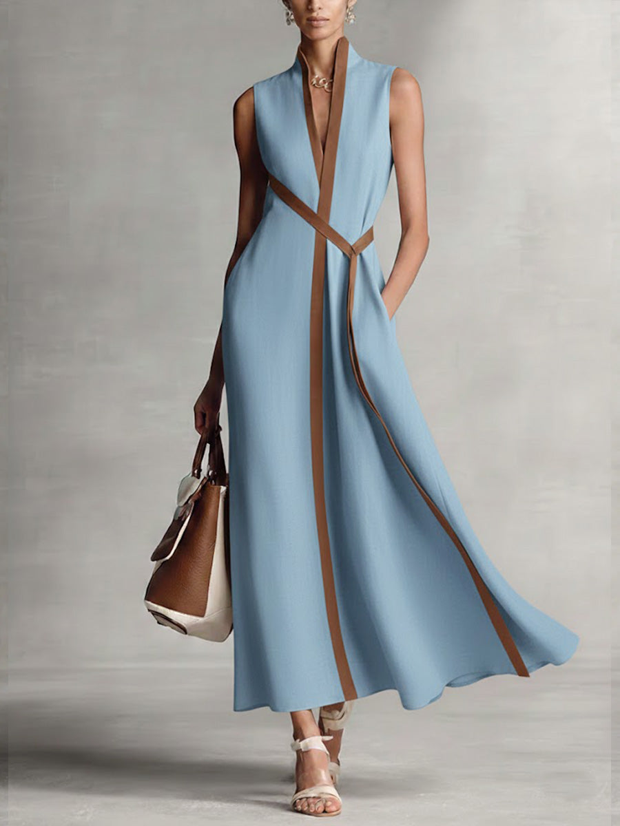 🤩🤩Women’s Stand-Up Collar Sleeveless Casual Loose Cotton and Linen Dress