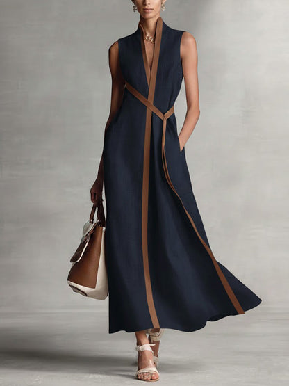 🤩🤩Women’s Stand-Up Collar Sleeveless Casual Loose Cotton and Linen Dress
