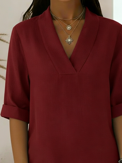 🤩🤩Vintage Elegant Shawl Collar Linen Short-sleeved Shirt