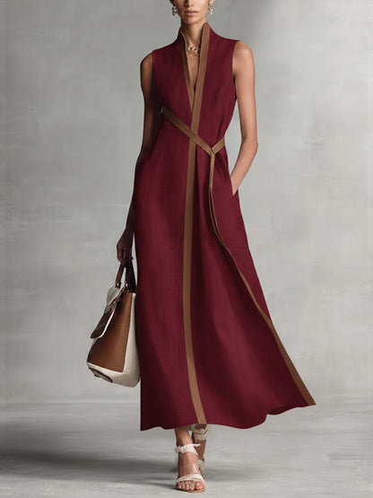 🤩🤩Women’s Stand-Up Collar Sleeveless Casual Loose Cotton and Linen Dress