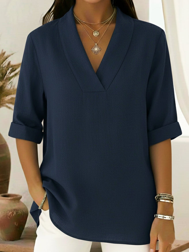 🤩🤩Vintage Elegant Shawl Collar Linen Short-sleeved Shirt